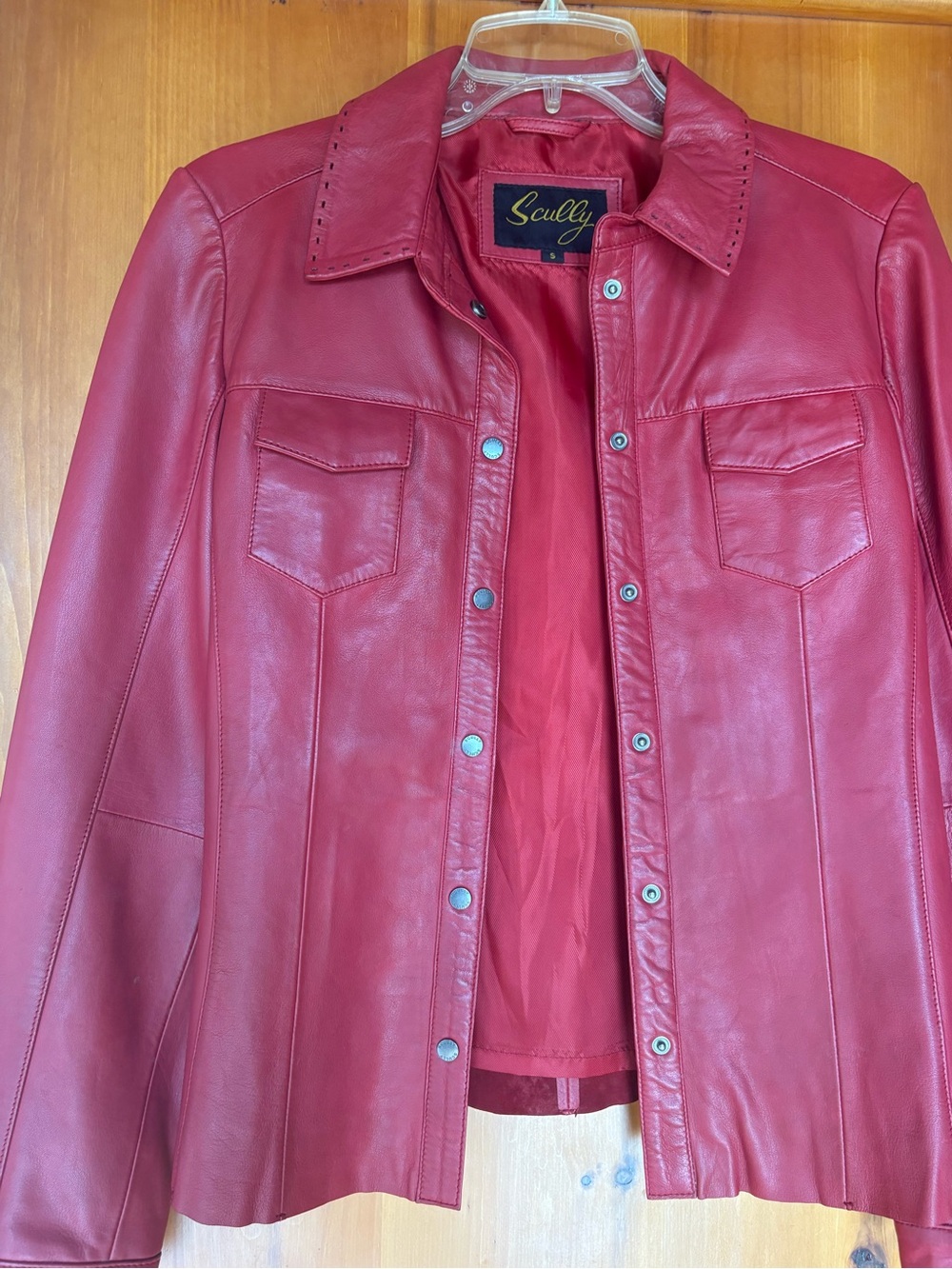 Scully Crimson Red Leather Button-Front Jacket
